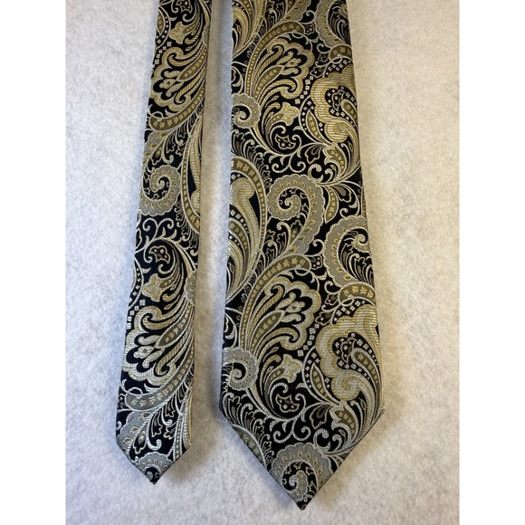Sean John Other - SEAN JOHN Silk Tie Black Gold Jacquard Paisley Designer Mens Necktie
